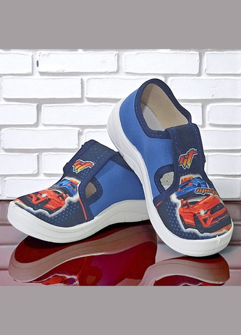 Синие ортопедические тапочки на липучке для мальчика сменная обувь в садик сменка валди Waldi