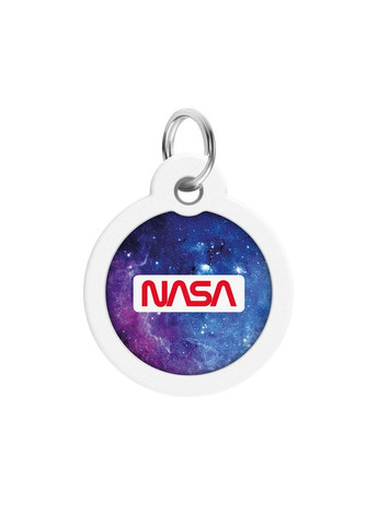 Адресник для собак і котів металевий Smart ID з QR паспортом, малюнок "NASA21", коло, Д 30 мм WAUDOG (363198675)