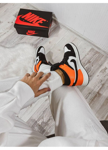 КРОССОВКИ ЖЕНСКИЕ NIKE AIR JORDAN 1 RETRO HIGH BLACK WHITE ORANGE НАЙК АИР ДЖОРДАН No Brand чёрные зима (367168739)