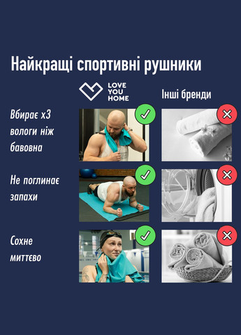 Набор спортивных полотенец из микрофибры 50х90 + 70х140 Тифани (A-025068) Love You голубой