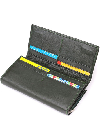 Місткий жіночий гаманець на магнітах із натуральної шкіри 23115 Зелений st leather (330359586)