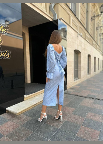 Блакитна красива ніжна блакитна сукня-максі з відкритими плечима і шнурівкою ззаду, літнє квіткове плаття в принті з довгим рукавом No Brand