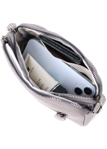 Зручна стьобана жіноча сумка з натуральної шкіри із двома відділеннями Сірий (sku_22810) No Brand (329853207)