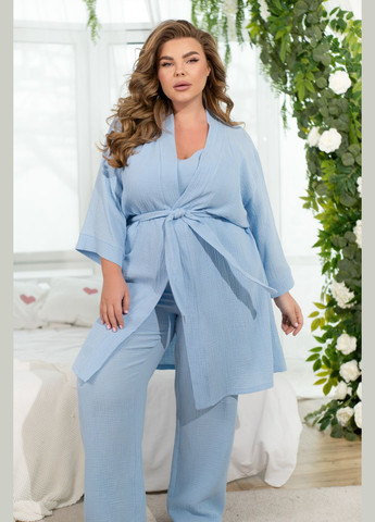 Блакитна всесезон домашній бавовняний костюм 3-ка Minova