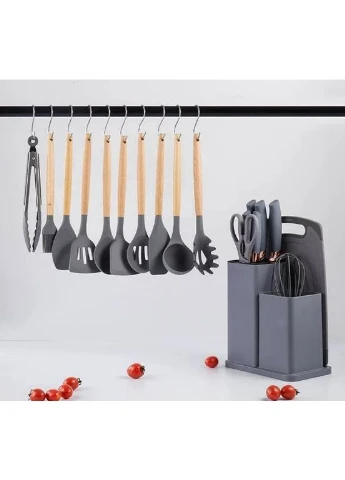 Набір силіконового кухонного приладдя Kitchenware Set набір ножів лопаток із достойкою Сірий A-Plus (379998840)