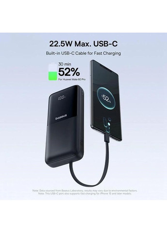 Павербанк Lipow 20000 mah 22.5 Вт Dual‑Cable Power Bank з 2 вбудованими кабелями Type-C і Lightning та швидкою зарядкою УМБ Baseus (370872795)