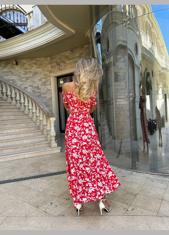 Красное повседневный, праздничный, вечернее женское элегантное длинное платье а-силуэт Україна с цветочным принтом