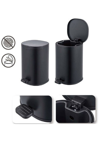 Овальне сміттєве відро з плавним закриттям Prime-TC0105 чорне 5 л (ZX5902) Zerix (370948364)