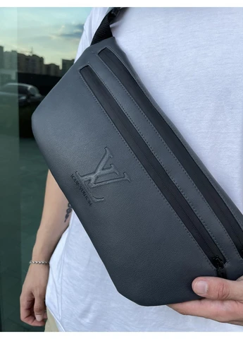 Бананка брендовая Louis Vuitton серая экокожа сумка на пояс слинг через плечо мужское для города аксессуар стиль тренд No Brand (402462153)