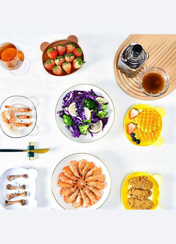 Набір білих тарілок Ведмедик 4 шт з підставкою (OK0056_2) No Brand (315885538)