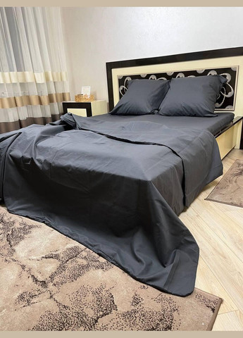 Постільна білизна бавовняна Однотонна Євро Простирадло на гумці 180x200х20 Бязь Сірий 70 х 70 No Brand (280937858)