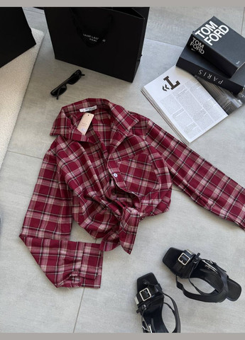 Бордовая повседневный рубашка в клетку Гермес с длинным рукавом