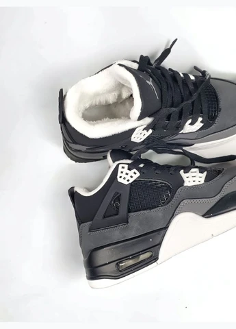 Серые зимние кроссовки зимние мужские и женские nike air jordan 4 winter gray black white fur | найк аир джордан 4 серые черные белые с мехом No Brand