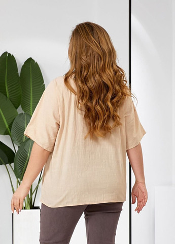 Бежевая блуза с вертикальным растительным орнаментом No Brand