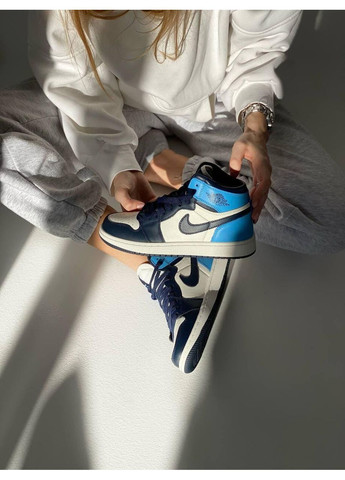 Білі Осінні кросівки чоловічі nike air jordan 1 retro high patent blue toe найк аір джордан No Brand