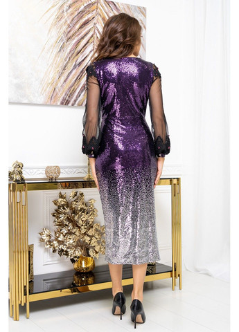Лавандовое коктейльное платье поетка 20232 сиреневое серебряное Tanita-Romario