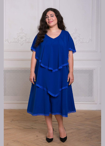 Синя відвертий сукня з оборками девіс електрик Tatiana