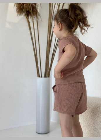 Коричневый летний костюм с шортами Україна UMButik