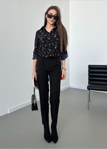 Черная женская блуза софт цвет черный принт р.46/48 454243 New Trend