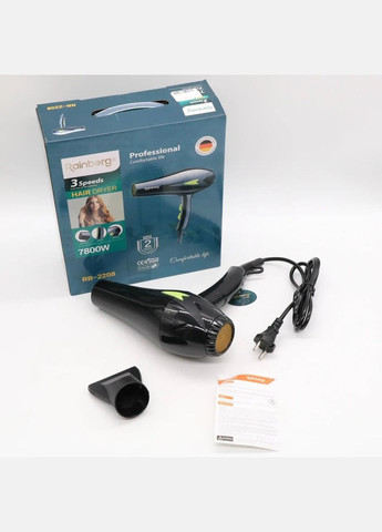 Фен стайлер RB-2208 концентратор 3 скорости 3 режима температуры 7800Вт Черный/Салатовый Rainberg (326811588)