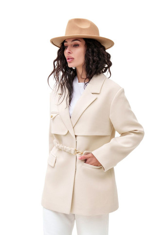 Молочне демісезонне Коротке кашемірове пальто «Соло» молочне (кашемір) Emass