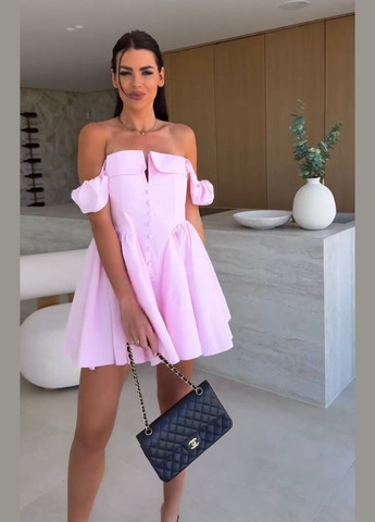 Рожева повсякденний сукня міні з пишною спідницею та акцентним ліфом MonCher
