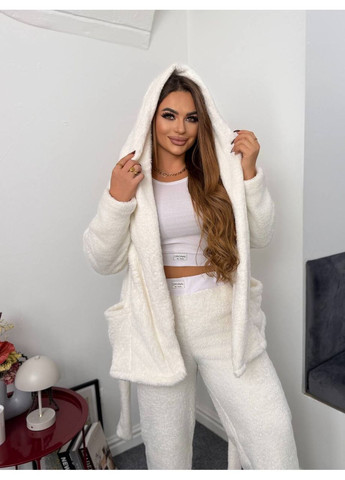 Белая женская махровая пижама тройка с топом Osoblyva