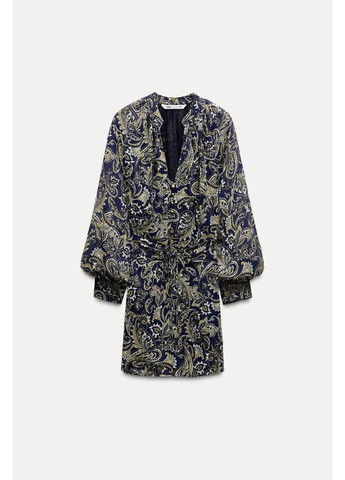 Синее короткое платье с принтом пейсли Zara