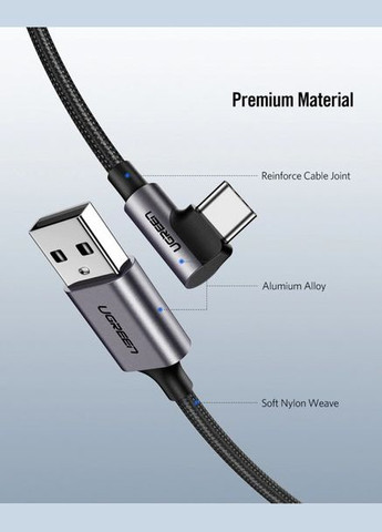Кабель поворотный на 90 градусов UGREEN US284 Angled USB - Type-C 1 метр (50941) Mibrand (302607900)