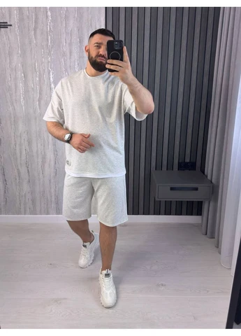 Сірий літній чоловічий костюм з шортами No Brand