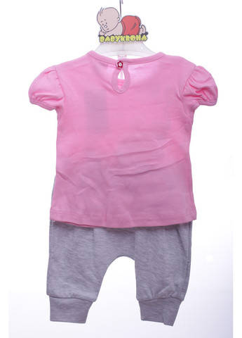 Розовый летний костюм с коротким рукавом для девочки с зайкой розовый 80 см (43092) Nafitto