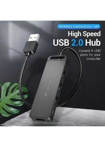 Хаб USB 2.0 -> 4xUSB 2.0, 0.15м, Чорний Vention (393952288)