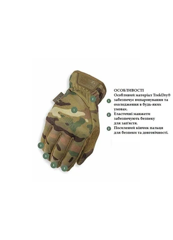 Тактичні рукавички FastFit кольору MultiCam (розмір ) Mechanix Wear MFF-78-010 (323654031)