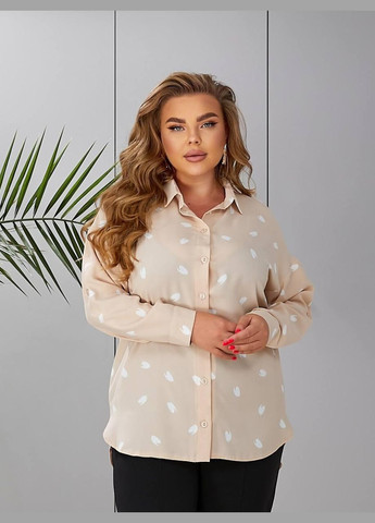 Батальна сорочка SF-287КШ з оригінальним принтом та контрастним оздобленням Бежевий 54 Sofia (314773650)
