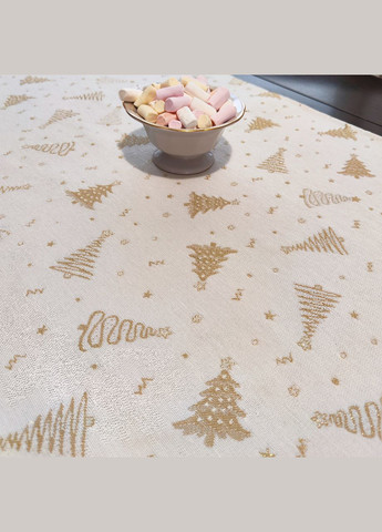 Новогодняя скатерть дорожка на стол бежевая с золотым люрексом, декоративная дорожка на новогодний стол 180, 45 Maystat (306812348)