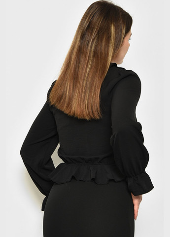 Чорна блуза жіноча однотонна чорного кольору з баскою Let's Shop