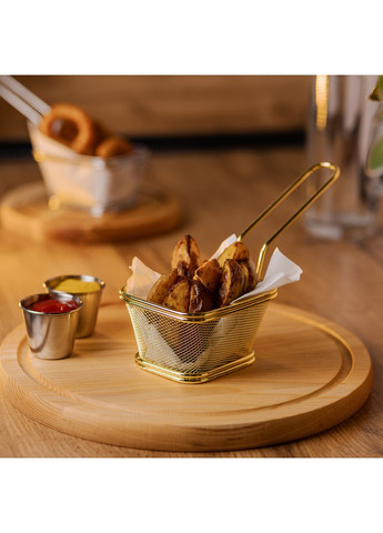 Корзина сервировочная для фри и снеков 10.5×9×5.5 см с гальваническим покрытием Золотая HP-19-4-S-G (A-033454) Zhongjing (361242483)