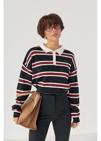 Кофта-поло в полоску свободного фасона - серый цвет Lurex (364967748)