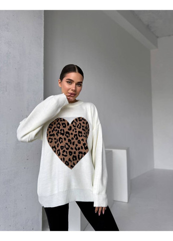 Молочний демісезонний 🤍 светр oversize з сердечком | розмірна сітка в описі DK/DL Мода без кордонів