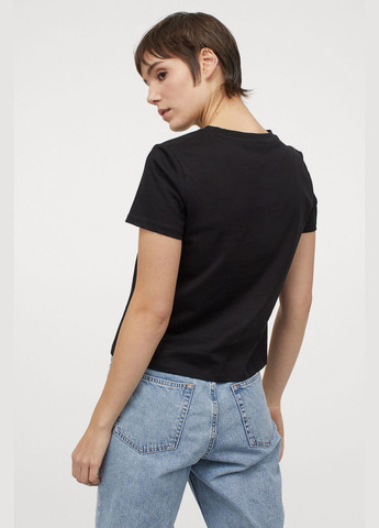 Чорна демісезон футболка бавовняна з принтом для жінки 0950725-006 чорний H&M