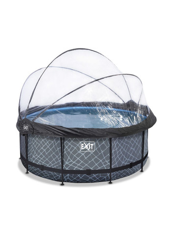 Басейн каркасний EXIT круглий із куполом 360 х 122 см з оздобленням під камінь + насос 35 Вт + сходи Сірий Exit Toys (329444249)
