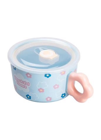 Миска для локшини керамічна Flowers 750 мл з герметичною кришкою, блакитний TS Kitchen (323160120)