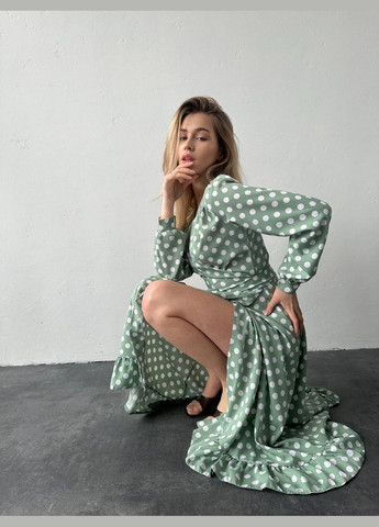 Зелена кежуал сукня N.Family в горошок