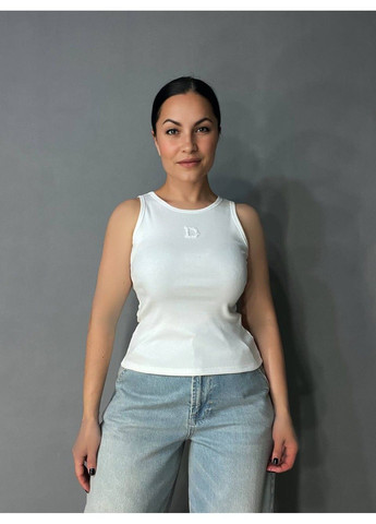 Майка женская A-N 27035 в рубчик с вышивкой буквы D пайетками No Brand — 335630892