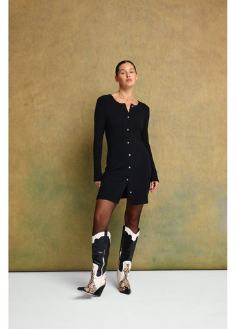 Чорна святковий, коктейльна, ділова, повсякденний, кежуал сукня з акцентами ґудзиками з трикотажу 💫💫💫 силуетна Україна однотонна