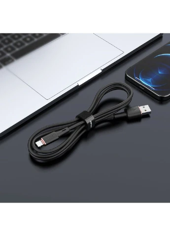 Кабель C2-02 USB to iP 2.4A, 1.2m, silicone, zinc connectors, Black Acefast (380482666)