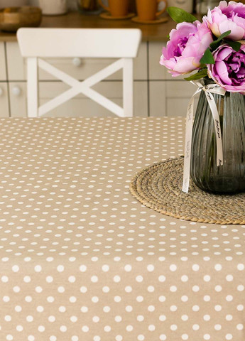 Скатертина з тефлоновим покриттям "Горошок бежевий" 1.8м х 1.5м Homedec - (321982171)