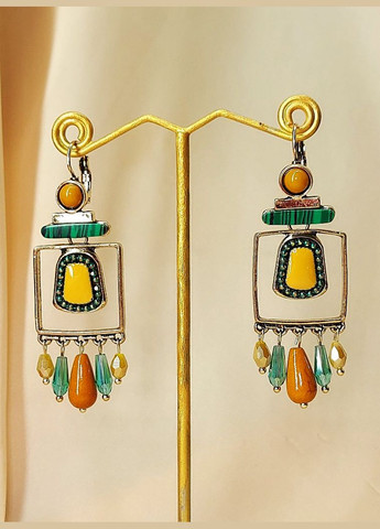 Сережки женские удлиненные Цветные Охра No Brand (331621052)