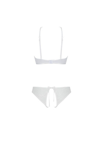 Білий демісезонний комплект із бра, трусиків з ажурним декором та відкритим кроком ursula set xxl/xxxl, white Passion