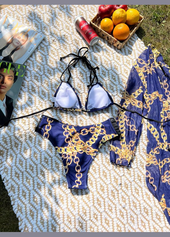 Синий летний купальный комплект купальник и туника No Brand